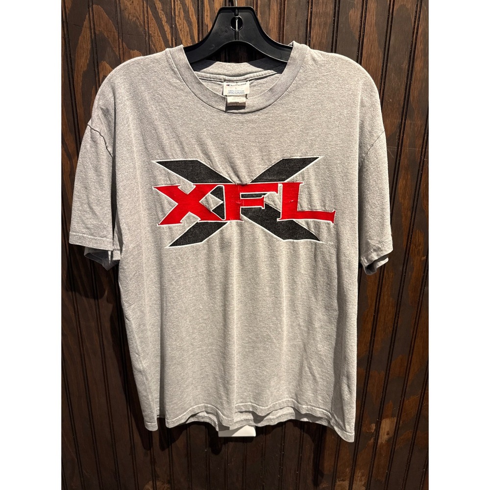Vintage Champion‎ XFL T-Shirt Mens Large Grey Heather 2001 Football Graphic Tee - Picture 1 of 2